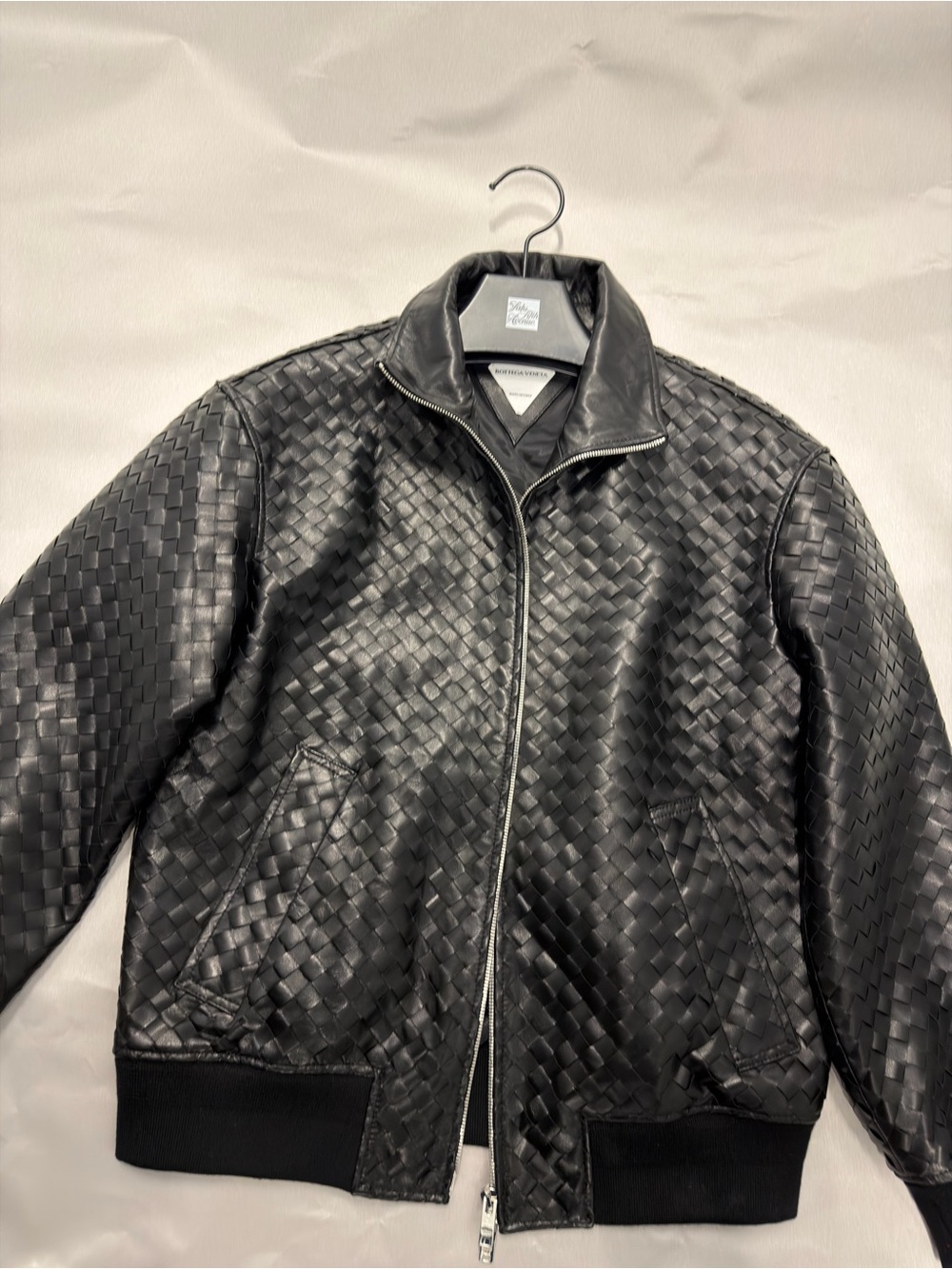 Bottega Veneta Black Woven Leather Bomber Jacket
